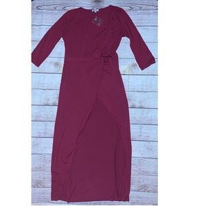 Wine Red wrap long sleeve dress